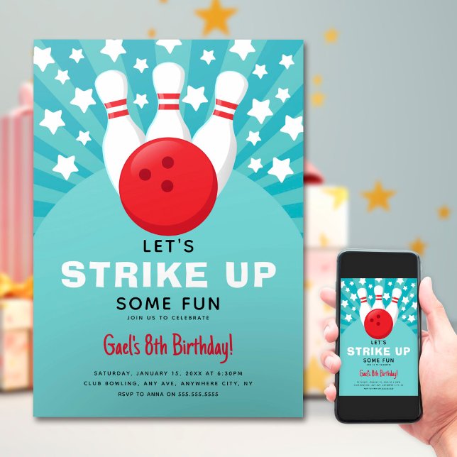 Retro Bowling Kids Birthday Party Invitation (Creator Uploaded)