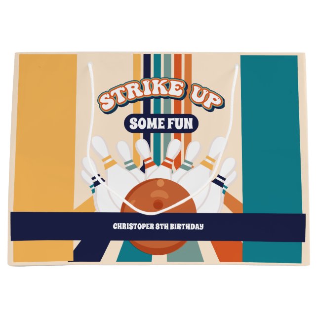 Retro Bowling Kids Birthday Party Large Gift Bag (Front)