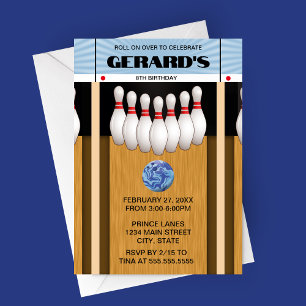 Retro Bowling Lane Birthday Party Invitation