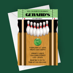 Retro Bowling Lane Birthday Party Invitation