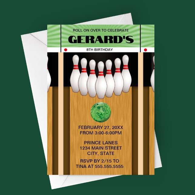 Retro Bowling Lane Birthday Party Invitation (Retro Bowling Lane Birthday Party Invitation)