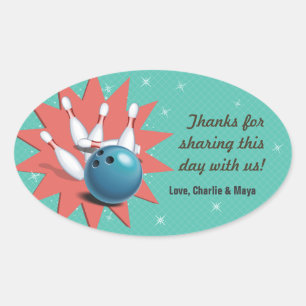 Retro Bowling Party Thank You Oval Sticker