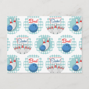 Retro Bowling Pattern Bowling Ball Pins Postcard