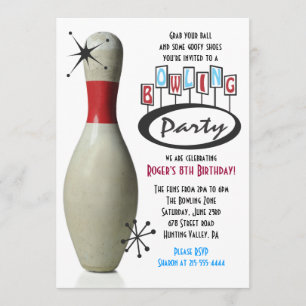 RETRO BOWLING PIN Happy Birthday Party Invitation