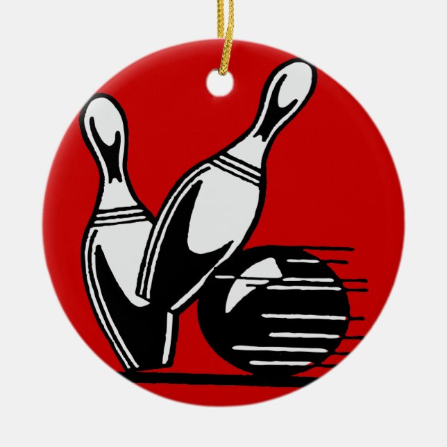 Retro Bowling Pins Customisable Ceramic Tree Decoration (Front)