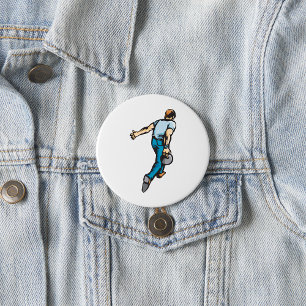 Retro Bowling Player Throwing Ball 7.5 Cm Round Badge