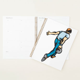 Retro Bowling Player Throwing Ball Planner