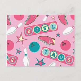 Retro Bowling Print Pink Postcard