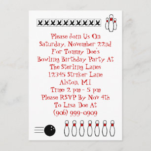 Retro Bowling Themed Party Invitations Lingo back