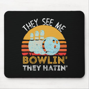 Retro Bowling They See Me Bowlin' They Hatin' Vint Mouse Pad