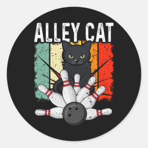 Retro Bowling Vintage Bowler Alley Cat Vintage Classic Round Sticker