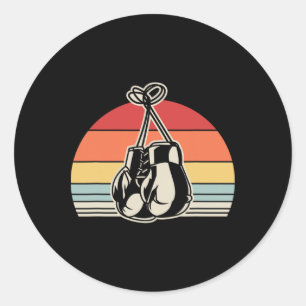 Retro Boxing Gloves Vintage Sunset Design Classic Round Sticker