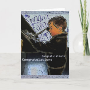 Retro Boy Calling Congratulations Card