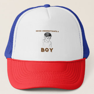 Retro Boy Illustration Custom Trucker Hat - Red, W