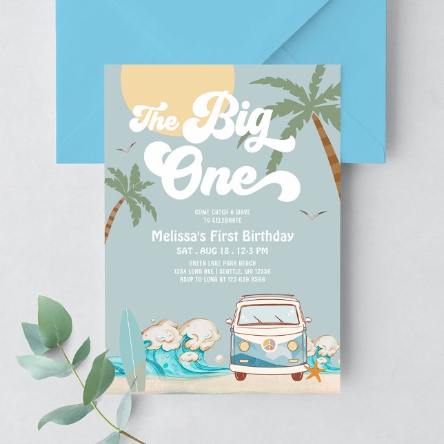 Retro Boy The Big One Surfing 1st Birthday Invitation (Creator Uploaded)