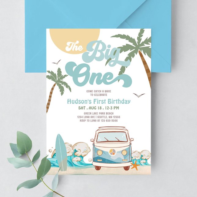 Retro Boy The Big One Surfing 1st Birthday Party Invitation (Creator Uploaded)