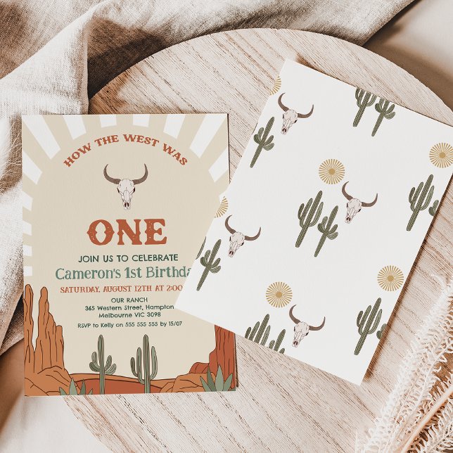 Retro Boys How The West Was One 1st Birthday Invitation (How The West Was One 1st Birthday Invitation, Western Themes, Wild West, Country Western Desert )