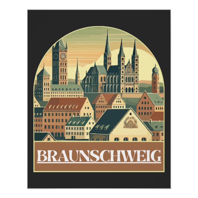 Retro Braunschweig Skyline  Poster (Front)