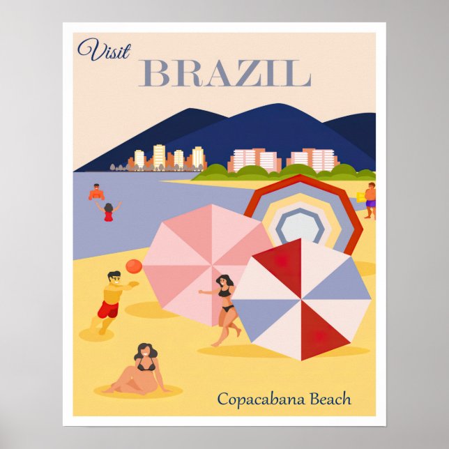 Retro Brazil Copacabana Beach Travel Poster (Front)