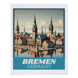 Retro Bremen Skyline  Poster