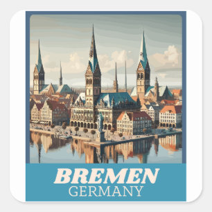 Retro Bremen Skyline Square Sticker
