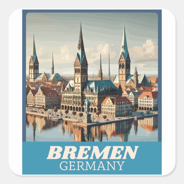 Retro Bremen Skyline  Square Sticker (Front)