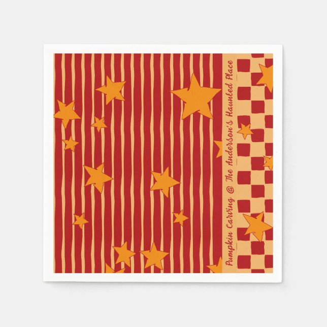 Retro Brick Red Starry Stripe Halloween Party Napkin (Front)