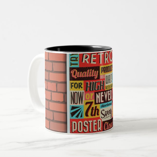 Retro brick wall poster Two-Tone coffee mug (Front Left)