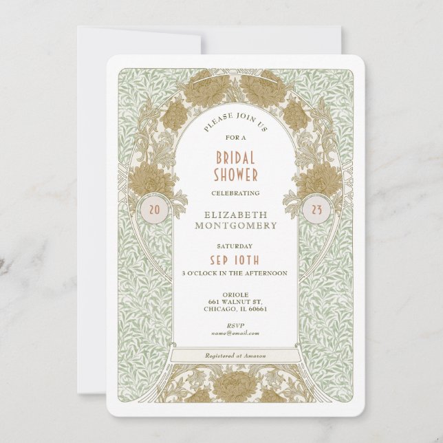 Retro Bridal Shower Invitations Art Nouveau Morris (Front)