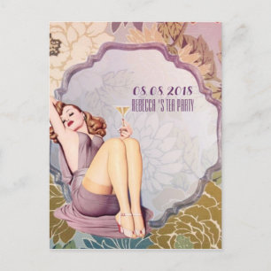 retro Bridal Shower Tea Party save the date Announcement Postcard