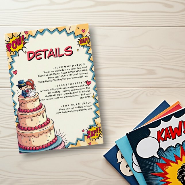 Retro Bride & Groom Pop Art Comic Style Wedding Enclosure Card (Creator Uploaded)