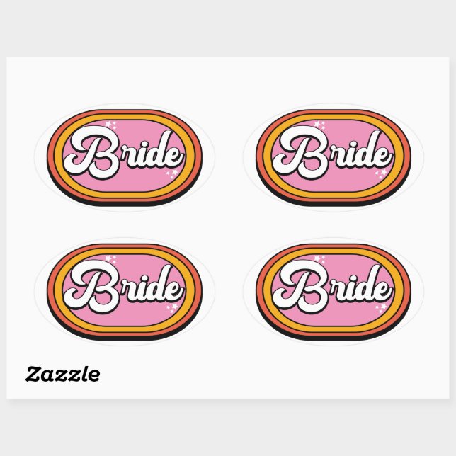 Retro Bride - Retro 70s Bride Typography Oval Sticker (Sheet)
