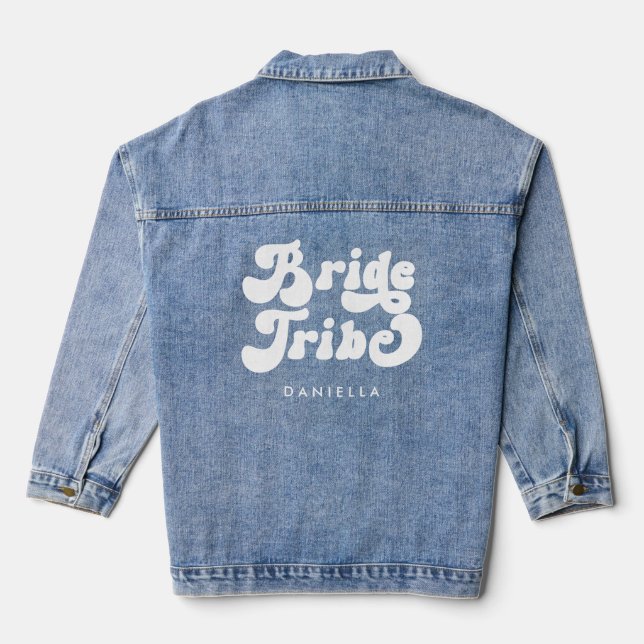 Retro Bride Tribe Personalised Bridesmaid Denim Jacket (Back)