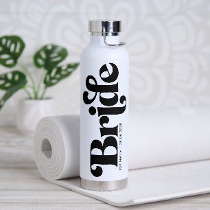 Retro Bride Typography Design Water Bottle