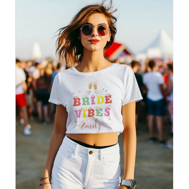 Retro Bride Vibes  Custom Name Bachelorette Party T-Shirt (Creator Uploaded)