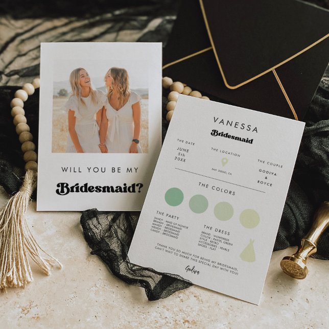 Retro Bridesmaid Proposal Info Card with Photo (Creator Uploaded)