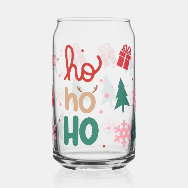 Retro Bright Christmas Icons Ho Ho Ho Can Glass (Left)