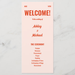 Retro Bright & Colourful Peach Wedding  Program