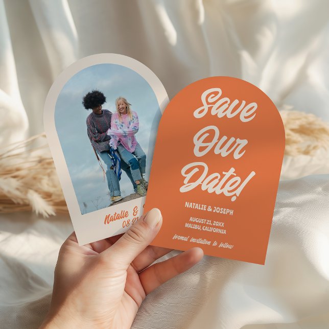 Retro Bright Funky Bold Modern Arched Wedding Save The Date (Creator Uploaded)