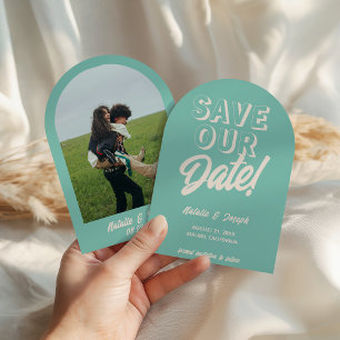 Retro Bright Funky Bold Modern Boho Arched Wedding Save The Date