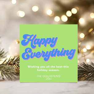 Retro Bright Lime and Blue Happy Everything Holiday Card