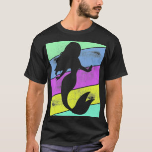 Retro Bright Mermaid Silhouette Distressed Men Wom T-Shirt