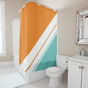 Retro Bright Orange Aqua Teal White Racing Stripes Shower Curtain