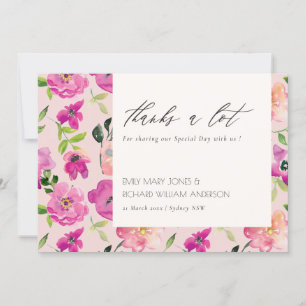 Retro Bright Pink Fun Watercolor Floral Wedding Thank You Card