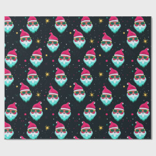 Retro Bright Pink Groovy Santa Claus Christmas Wrapping Paper