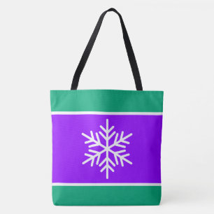 Retro Bright Purple Green Blue Stripes Snowflakes Tote Bag