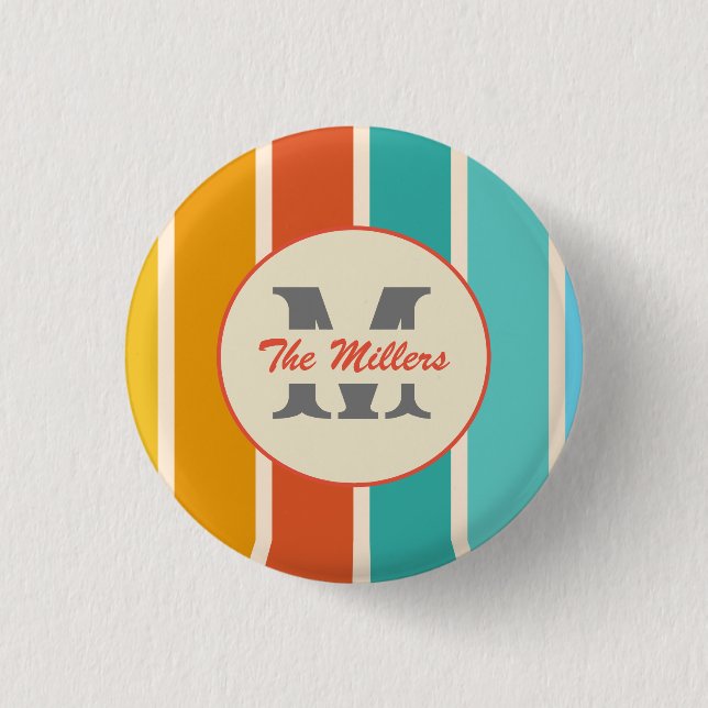 Retro Bright Summer Monogram  3 Cm Round Badge (Front)