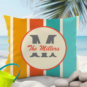 Retro Bright Summer Monogram  Cushion