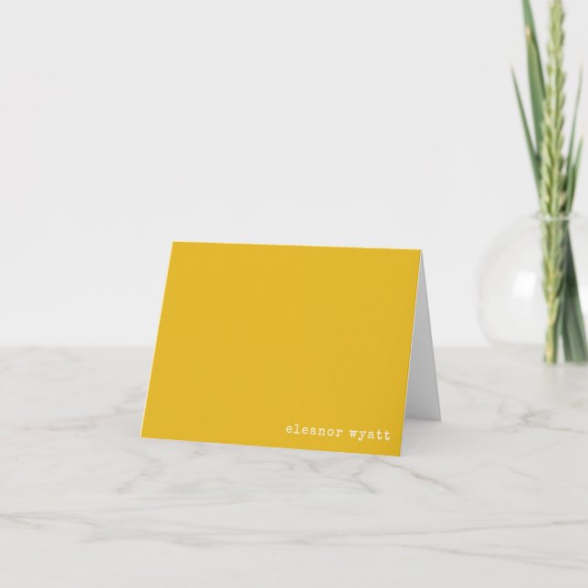 Retro Bright Yellow Minimalist Personalised Name Note Card (Front)
