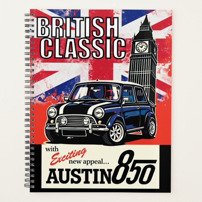 Retro British Classic Car Front Pop Art Planner (Front)